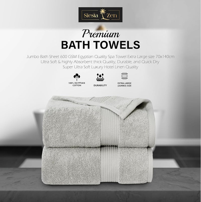 Siesta Zen Premium 100% Egyptian Cotton Bath Towels - 70x140cm, Pack of 2, Super Soft & Absorbent, 600 GSM, Quick Dry, Fade Resistant (Dove Gray) - Image 3